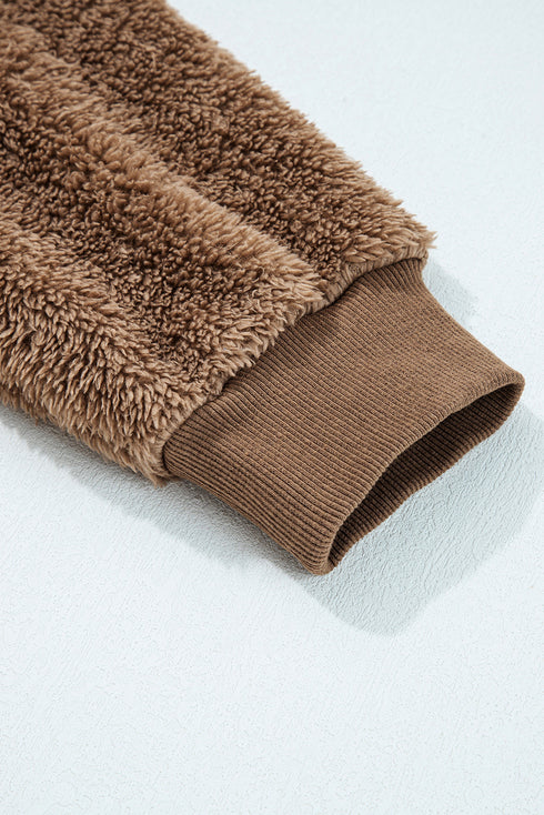 Sherpa Zip Hoodie Drawstring Waist Lounge Short Sets